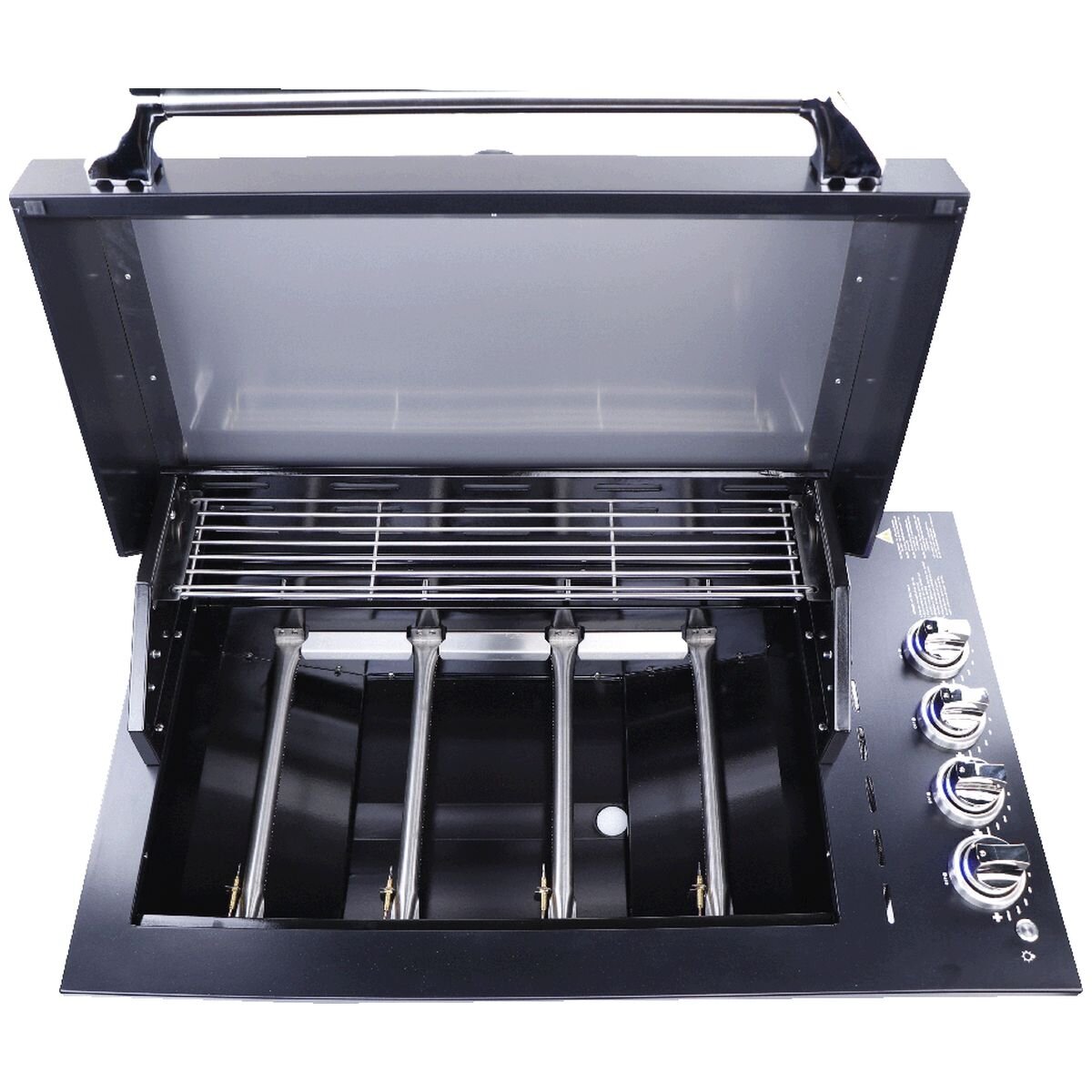 Smart Four Burner Drop-In LPG BBQ - Black, 304 Stainless Steel, Cast Iron Plates, LED Knobs - 4000DGSLBLK