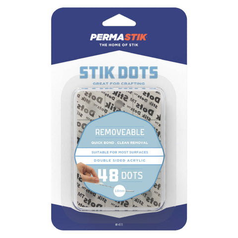 Permastik Removable Stik Dots - 48 Pack, 10mm Clear Self-Adhesive