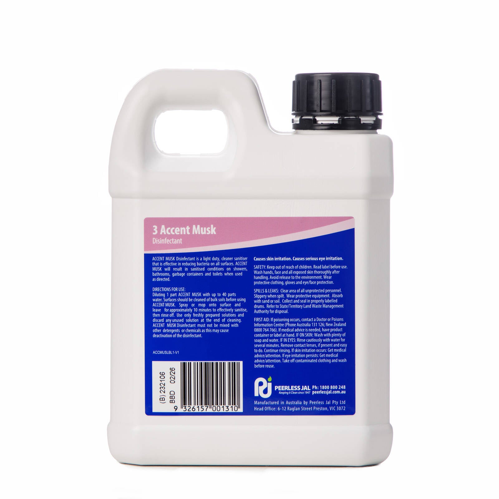Peerless JAL Accent Musk Disinfectant Concentrate, Antibacterial, 1L