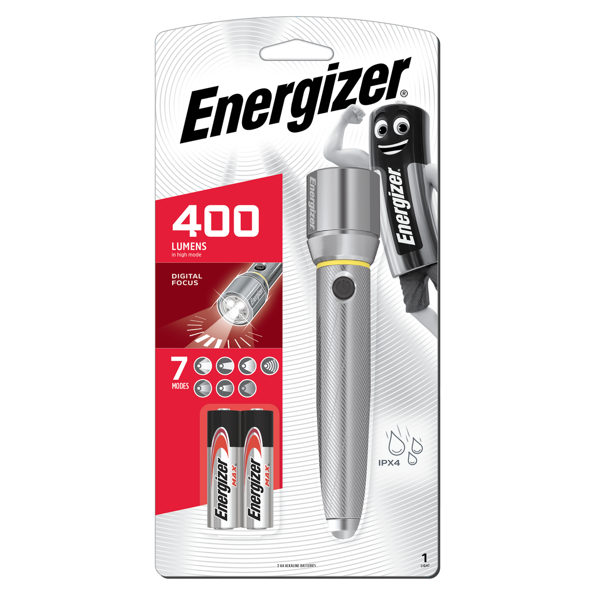 Energizer Vision HD 400 Lumen Metal LED Torch, Digital Focus & Strobe, Silver (PMHH21)