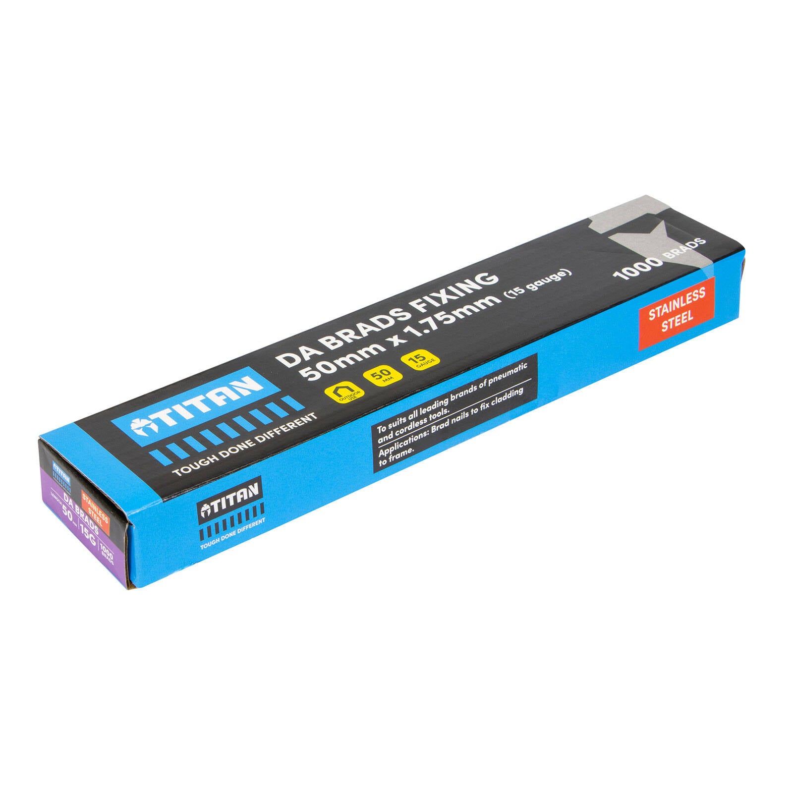 Titan 50 x 1.75mm 15G Stainless Steel 34 Degree Angled Collated DA Brad Nails 1000 Pack