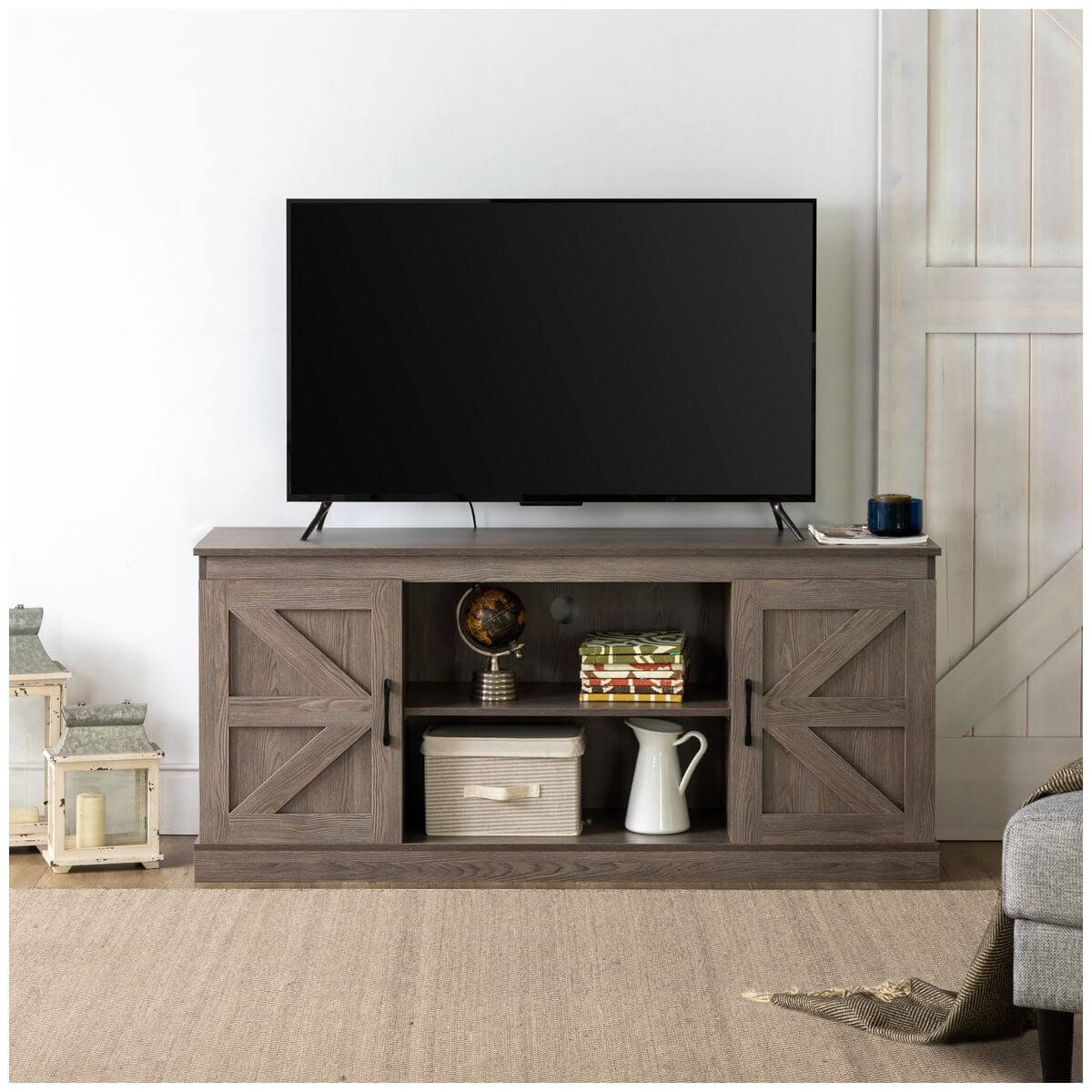 Zinus Wade TV Cabinet - Brown - Three Adjustable Shelves - Cord Ports - Hidden Storage - AU-UTOTV1-16G