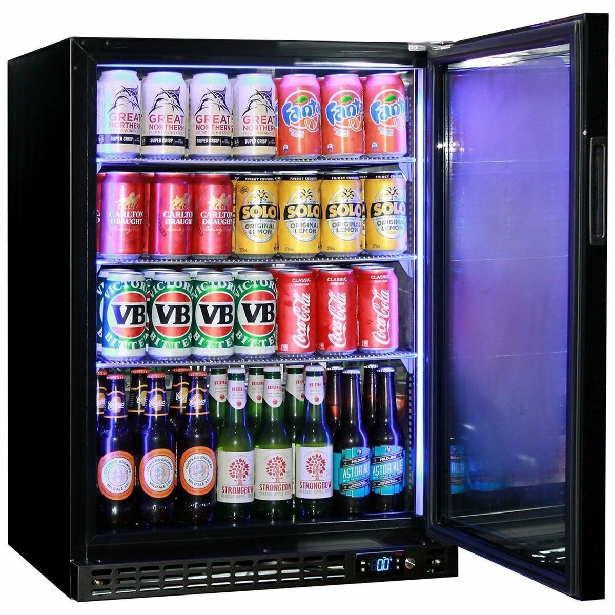 Schmick 140L Glass Door Under Bench Bar Fridge - Matte Black, 9 Star, Triple Glazed - SK156R-B