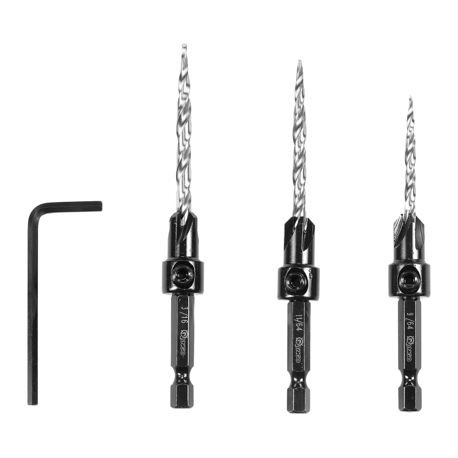 Kango 3-Piece Countersink Drill Bit Set - HSS for #6, #8, #10 Timber Screws