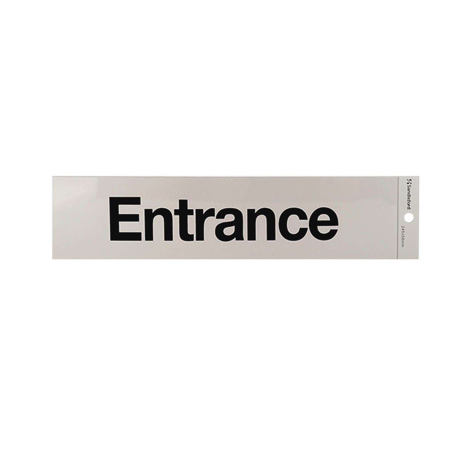 Sandleford 245 x 58mm Entrance Self Adhesive Sign, Gloss Silver Weather Resistant Polycarbonate
