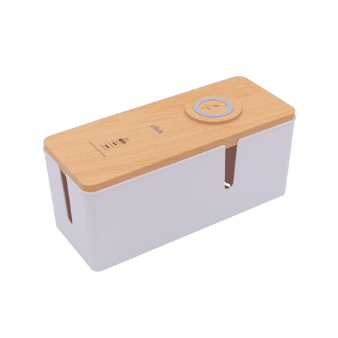 Click Cable Management Box with USB and Wireless Charger Wood-Look Lid CMB300WUPD