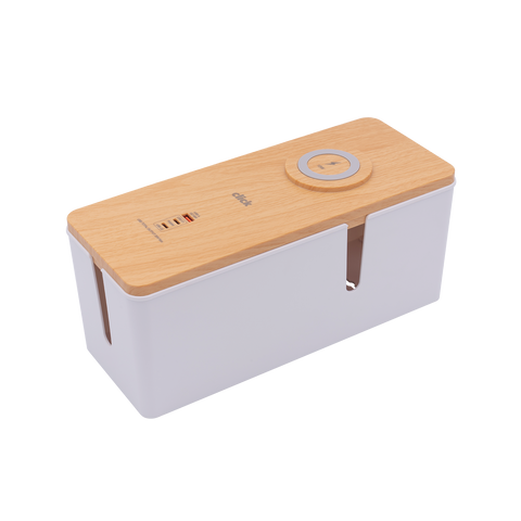 Click Cable Management Box with USB and Wireless Charger Wood-Look Lid CMB300WUPD