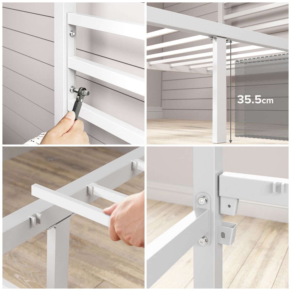 Zinus Patricia King Single Metal Canopy Bed Frame - White Steel Frame, 5 Year Warranty - AU-FBMCW1ZC-14B