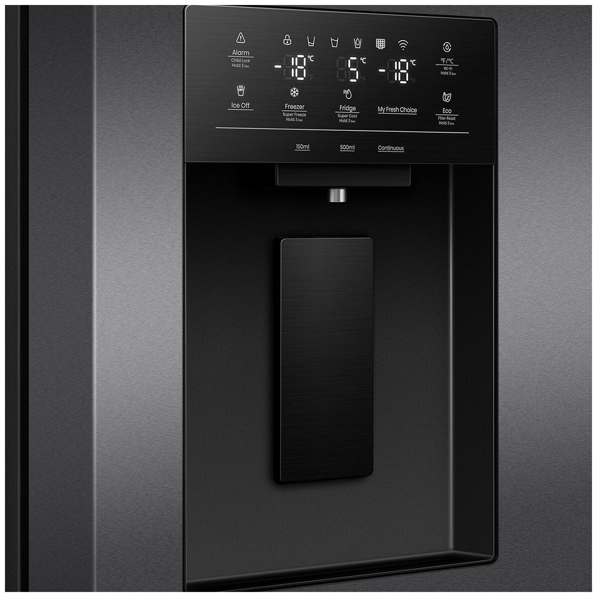 Hisense 483L French Door Fridge - Dark Stainless Steel - Non-Plumbed Ice and Water Dispenser - HRCD483TBW