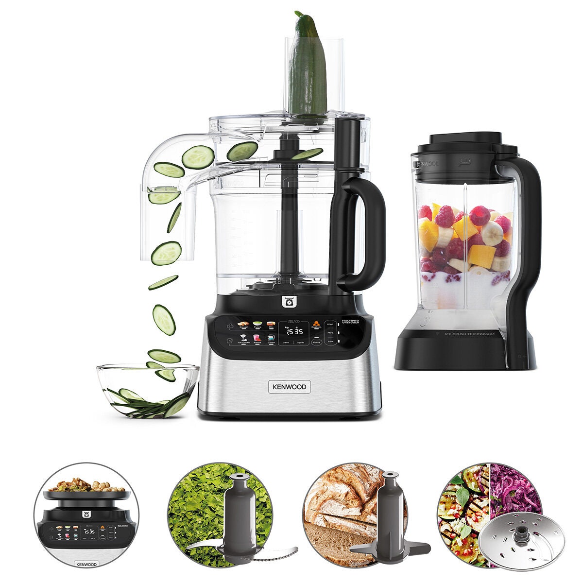 Kenwood MultiPro One Touch food processor and blender - 1000W, EasyWeigh scales, ice crush - FDM73480SS