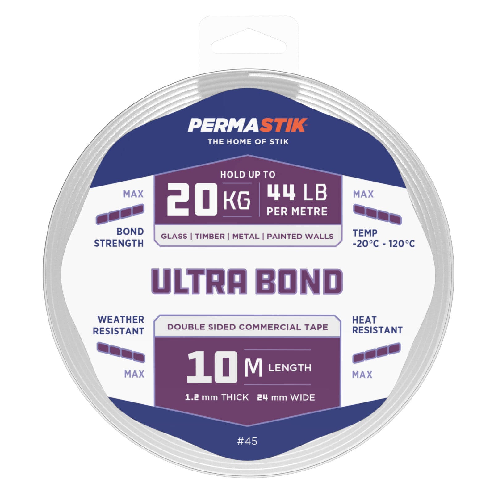 Permastik 10m x 24mm White Ultra Bond Double-Sided Foam Mounting Tape, Indoor/Outdoor