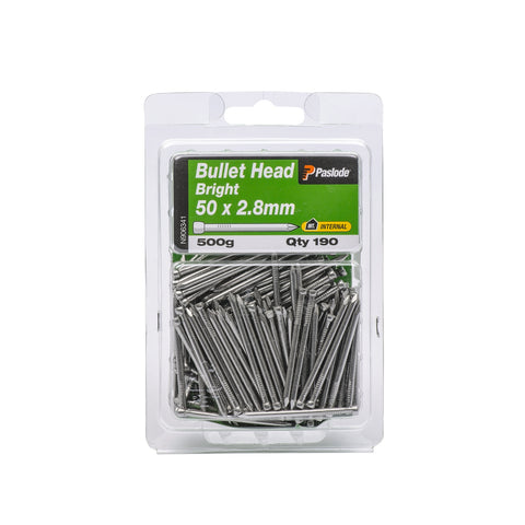 Paslode Bullet Head Nails 50 x 2.8mm Bright Steel 500g 190 Pack