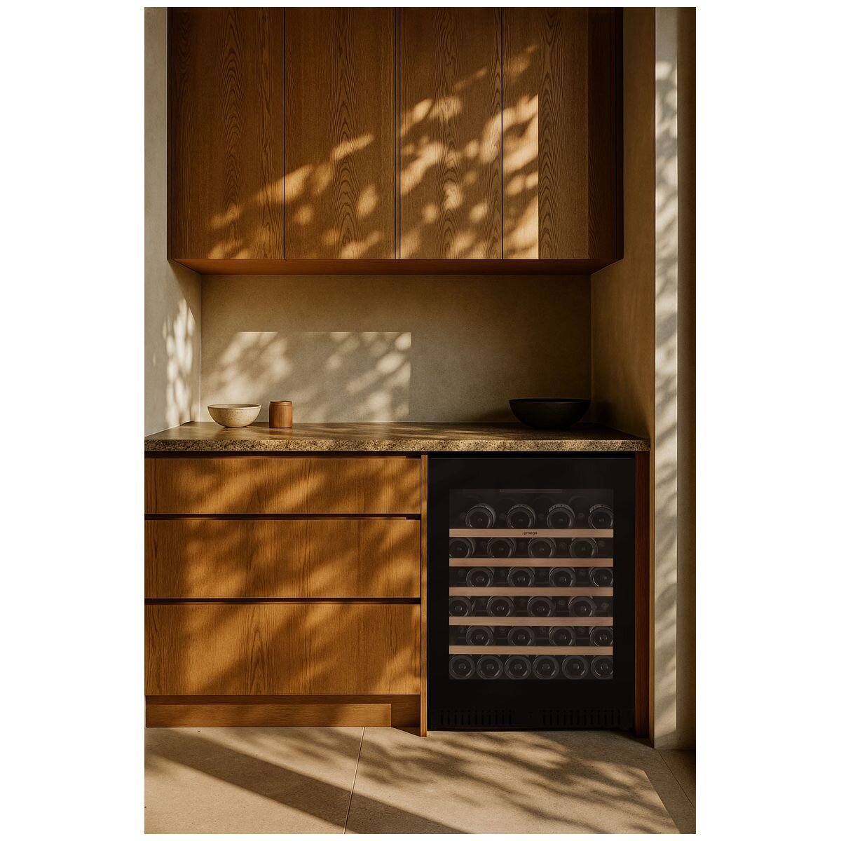 Omega 52 Bottle Single Zone Wine Cabinet - Black, Triple Glazed UV Glass, Built-In or Freestanding - OCW52SB