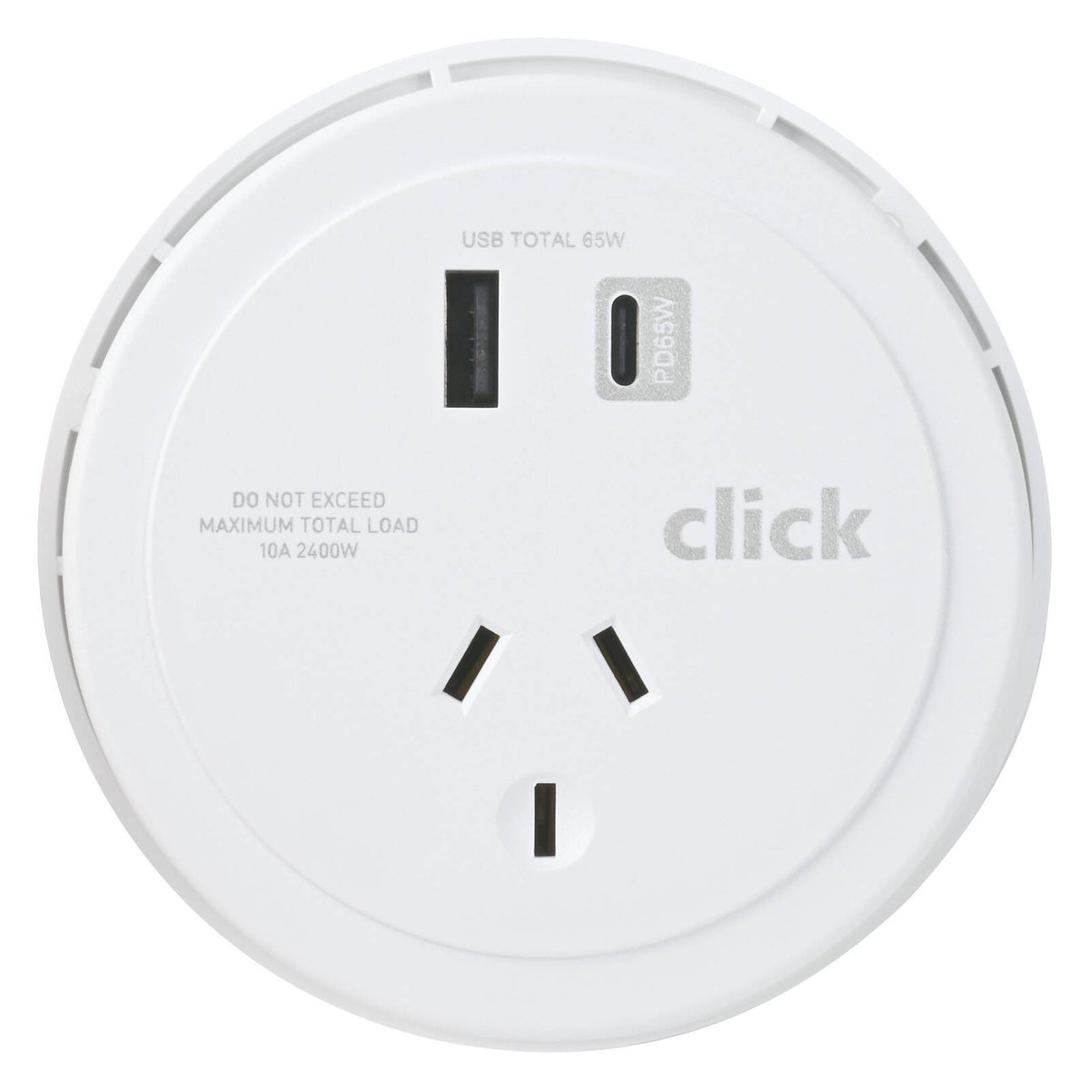 Click Desktop Power Grommet PD65W - AC & USB Ports - 1.5M Cable - 89mm x 66mm x 99mm - SuperSaverAU - view 3