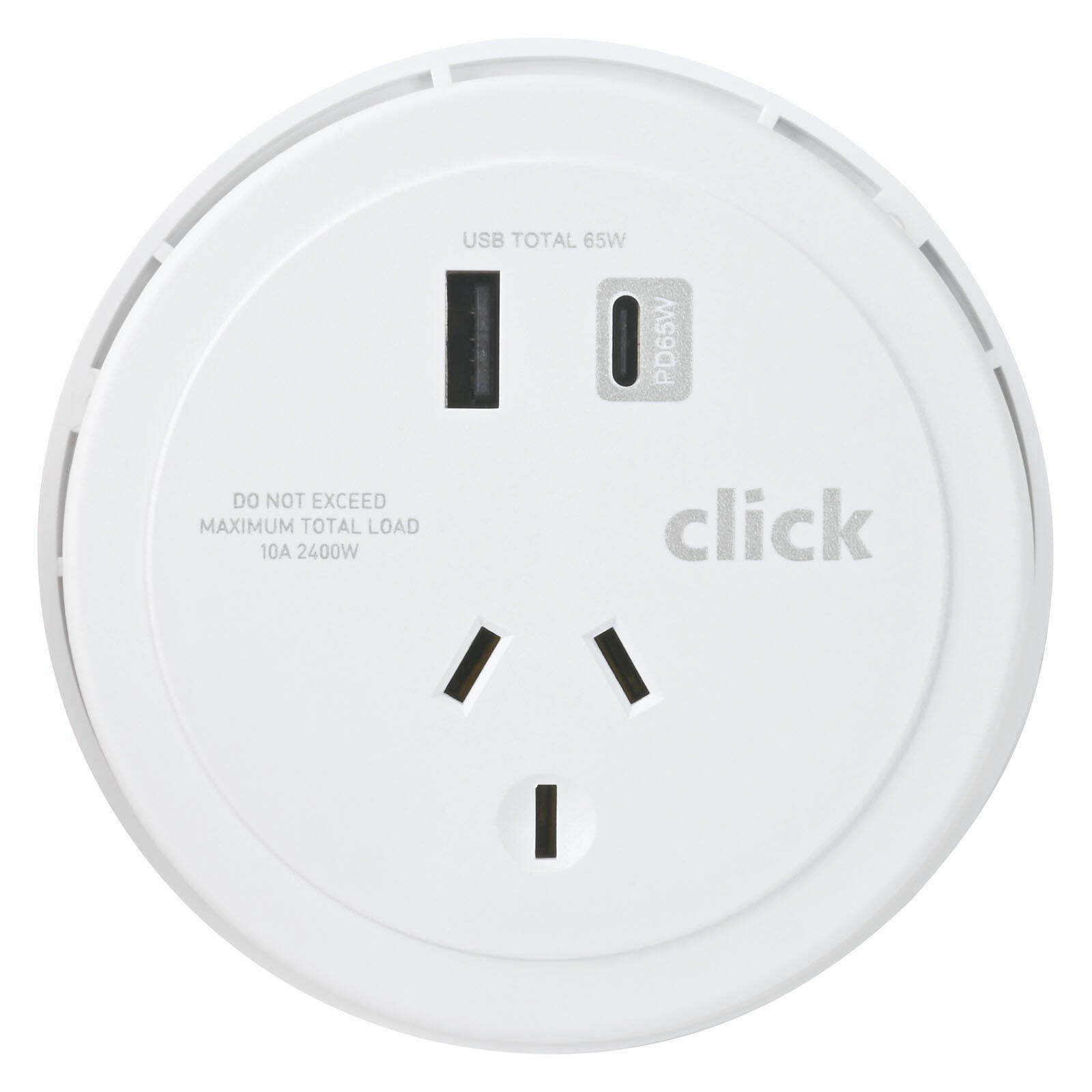 Click Desktop Power Grommet, AC Outlet, USB-A & USB-C PD 65W, 1.5m Cable, CKHP758-65