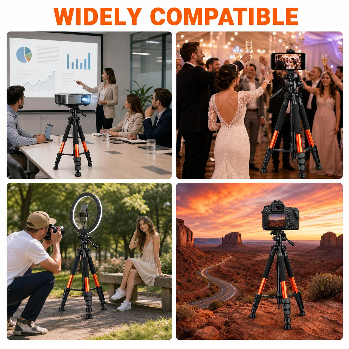 Aluminium Camera Tripod 188cm - Dual Mount, Orange