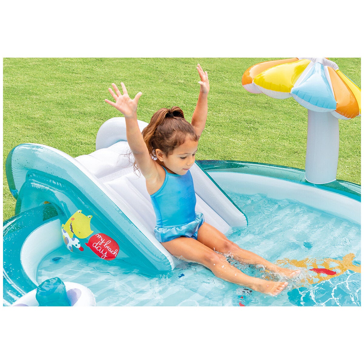 Kids Inflatable Splash Pool and Play Centre with Hose-Fed Gator Sprayer and Waterslide by Intex — image 4