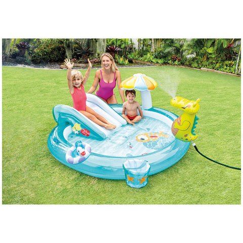 Kids Inflatable Splash Pool and Play Centre with Hose-Fed Gator Sprayer and Waterslide by Intex
