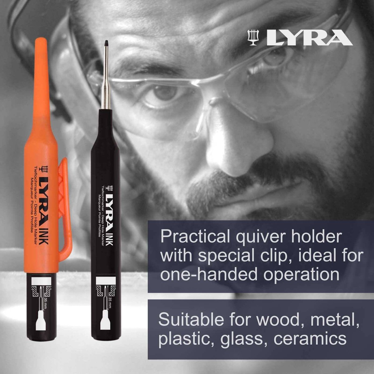 Lyra Deep Hole Permanent Construction Marker, Black, Metal Tip, 1mm Line