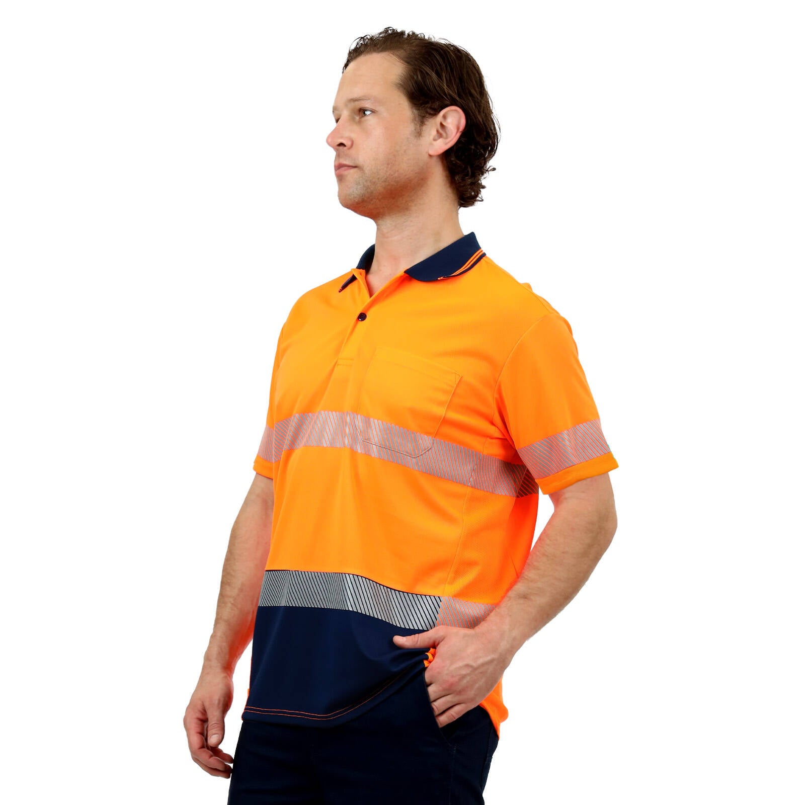Citeco Men's Orange Hi Vis Short Sleeve Polo Reflective - X-Large