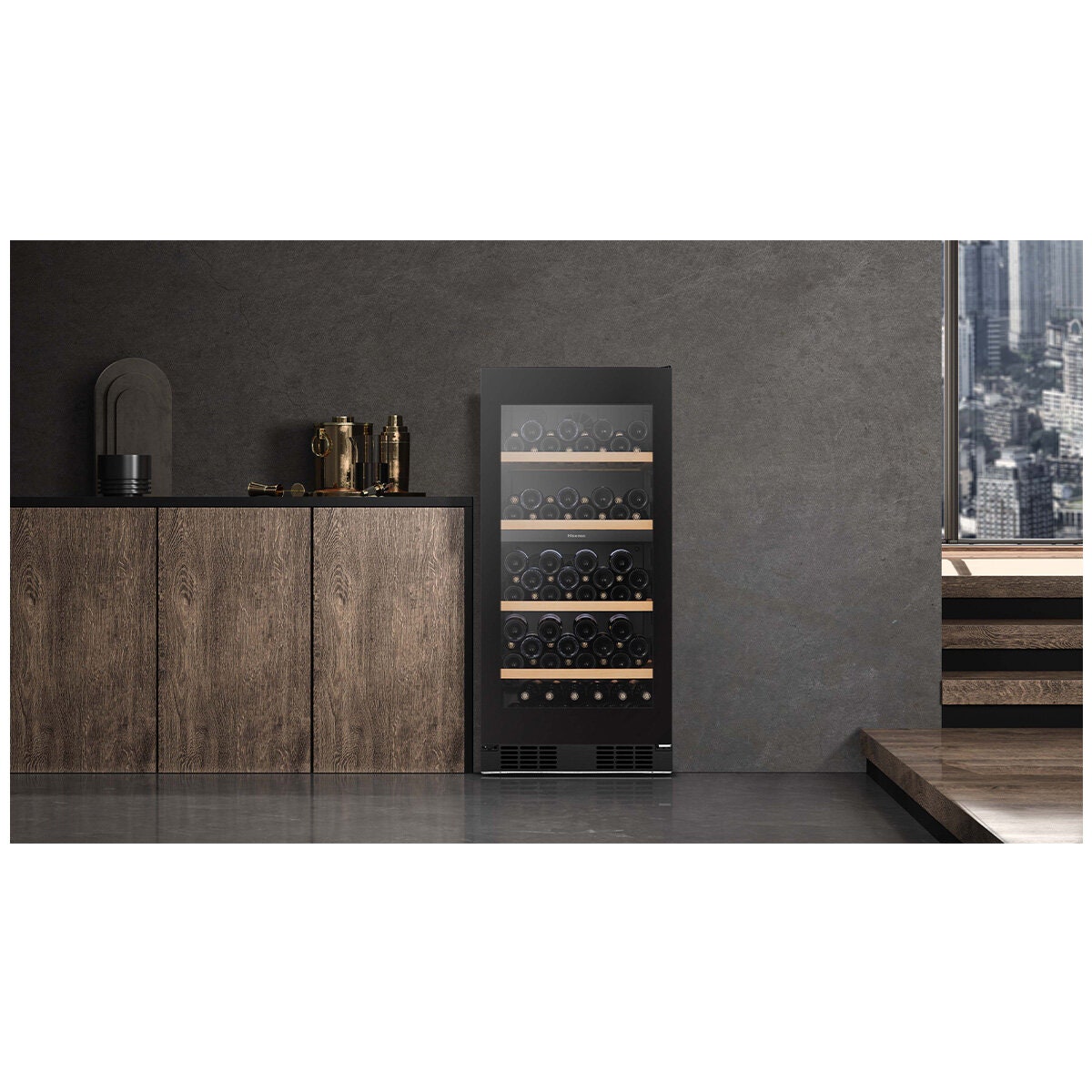 Hisense 108 Bottle Dual Zone Wine Cabinet - Black Glass - Triple Glazed - Frost Free - HRWC108B