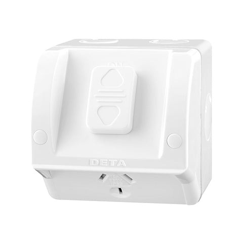 DETA Rhodium Plated Single Outdoor Powerpoint, 240V 10A, White Polycarbonate, IP54
