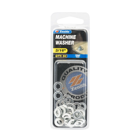 Zenith 3/16" Zinc Plated Steel Machine Washers - 50 Pack