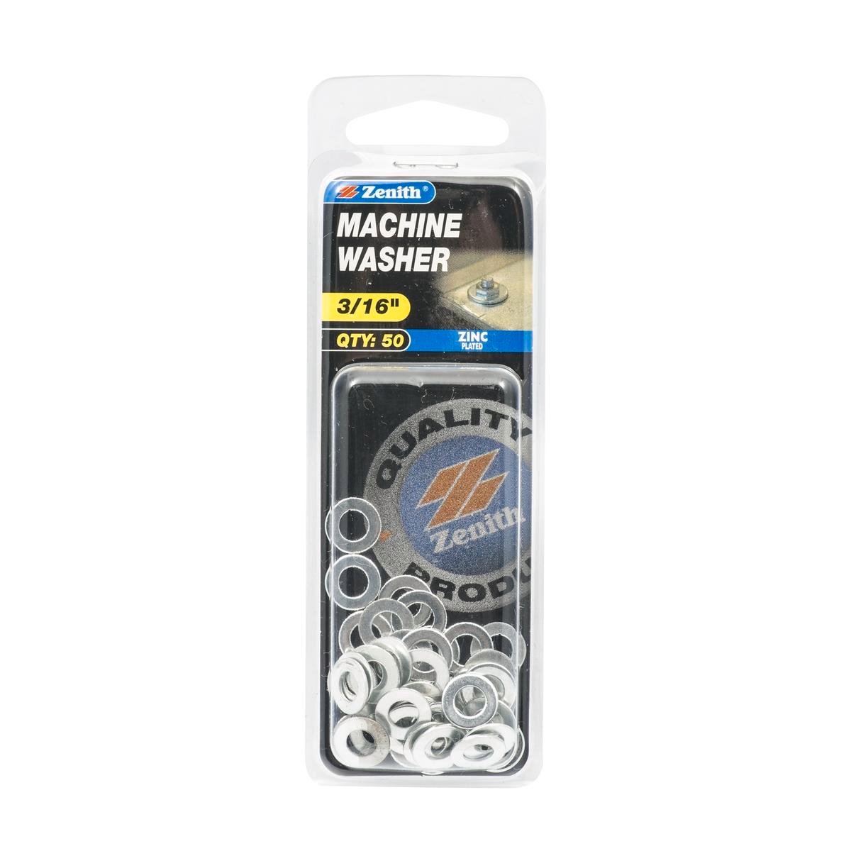 Zenith 3/16" Zinc Plated Steel Machine Washers - 50 Pack