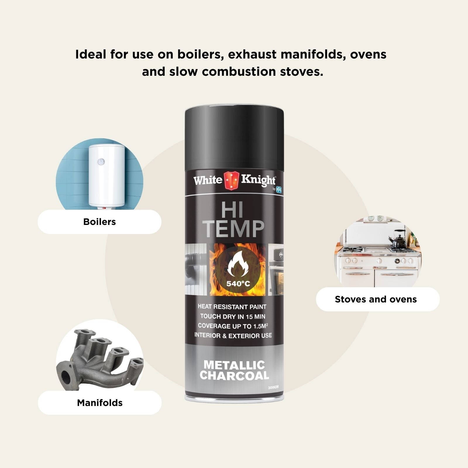 White Knight Hi Temp 300g Metallic Charcoal Heat Resistant Spray Paint