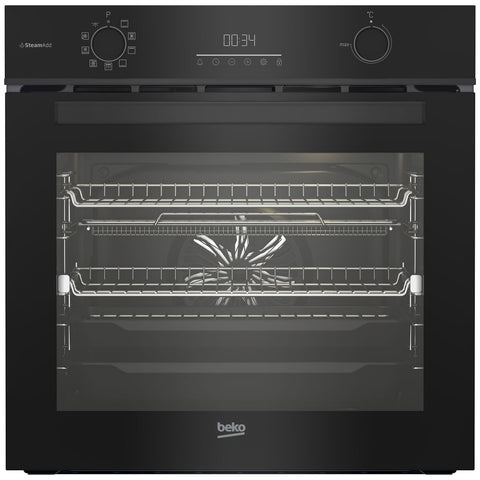 Beko 60cm Built-In Oven - Airfry, SteamAdd, Pyrolytic Cleaning, 85L, Dark Stainless Steel - BBO6851PDX1