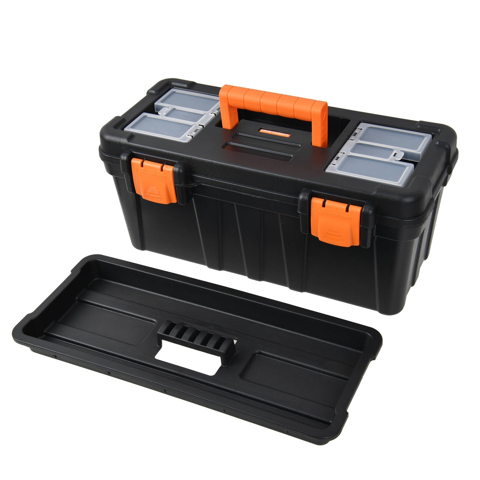 Craftright 435mm Polypropylene Tool Box, Lift-Out Tray, Lockable, Black and Orange