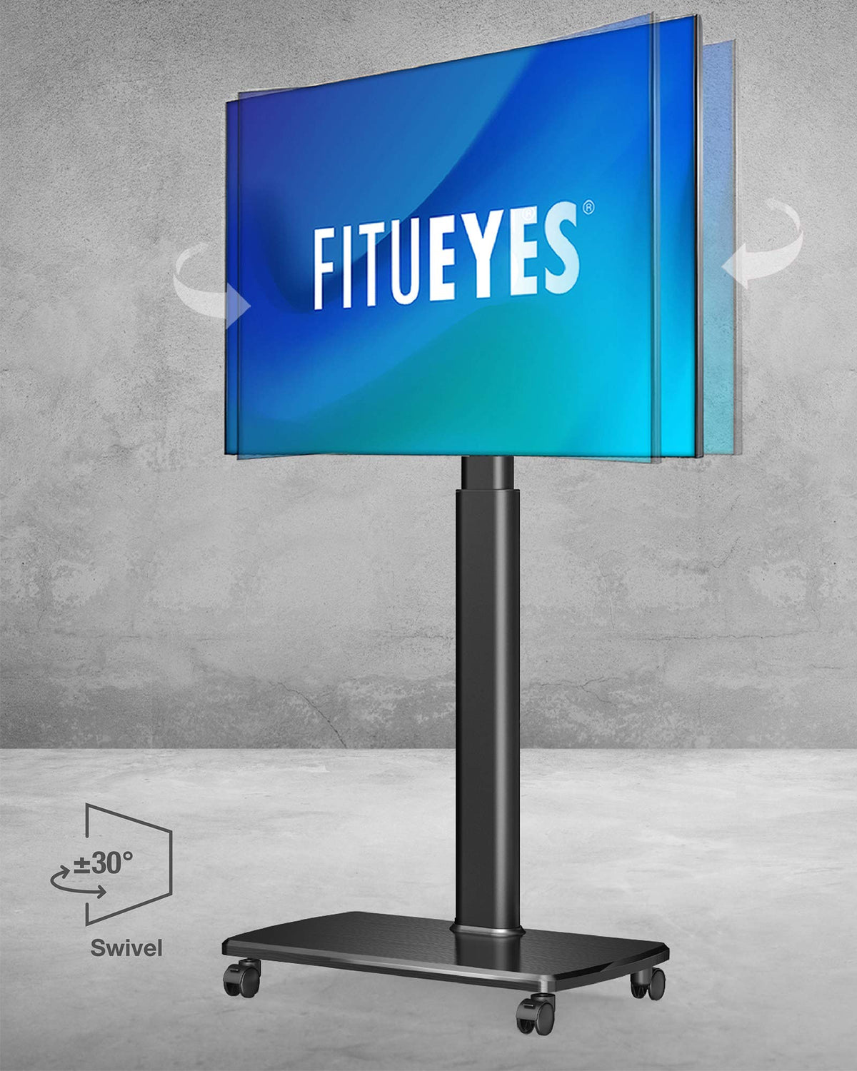 Tall Mobile TV Stand with Wood Base for 32-65 Inch TVs - Black - Swivel Mount, Height Adjustable, on Wheels