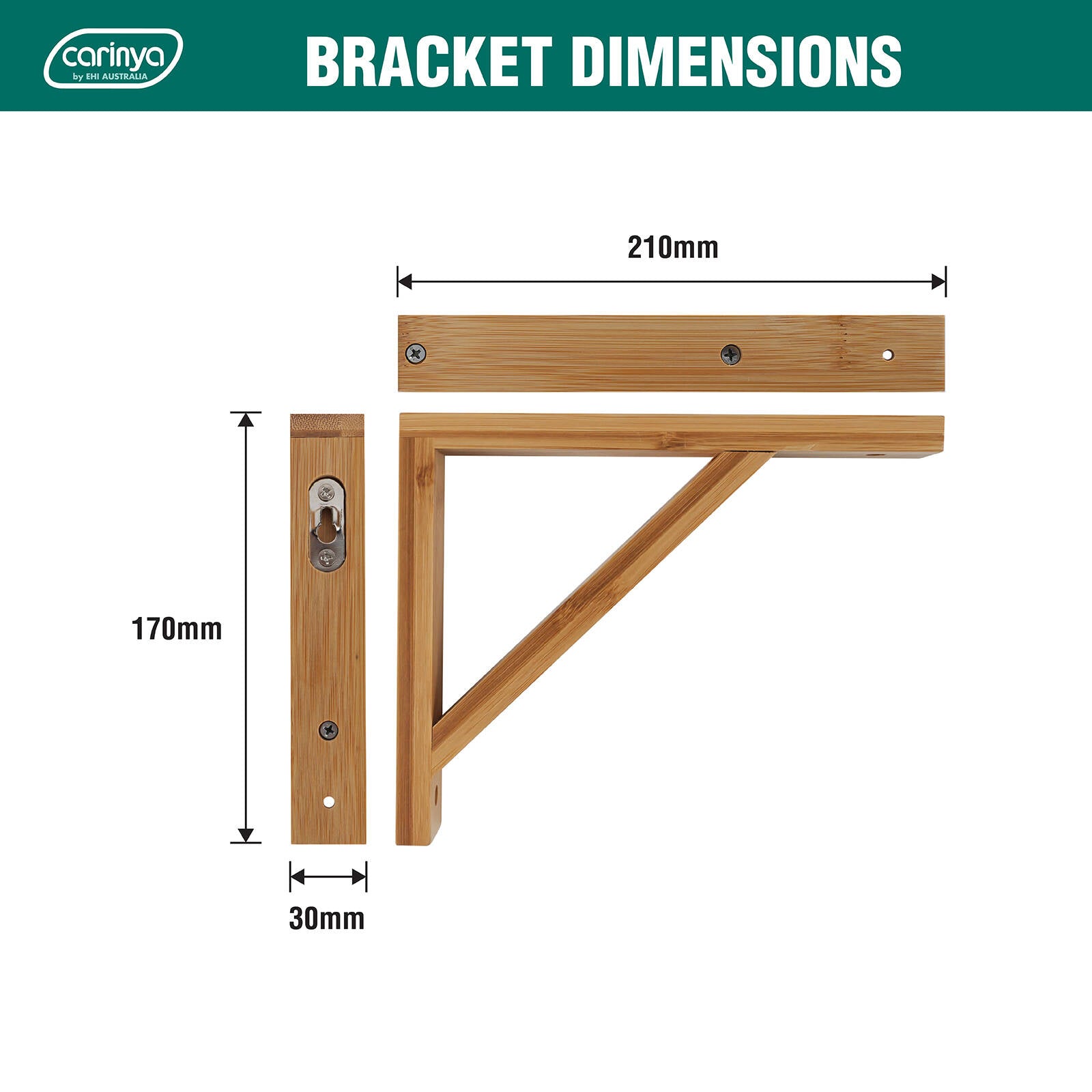 Carinya 210 x 170mm Varnished Bamboo Stayed Wall Bracket 30kg