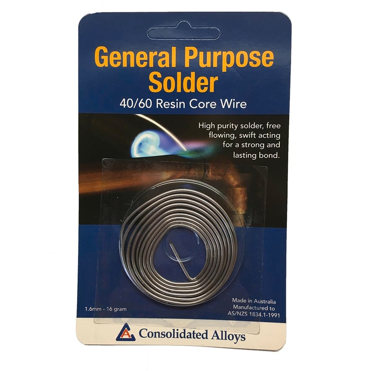 Consolidated Alloys 16g 1.6mm 40/60 Resin Core Solder, Tin Lead Alloy, Hobby Pack