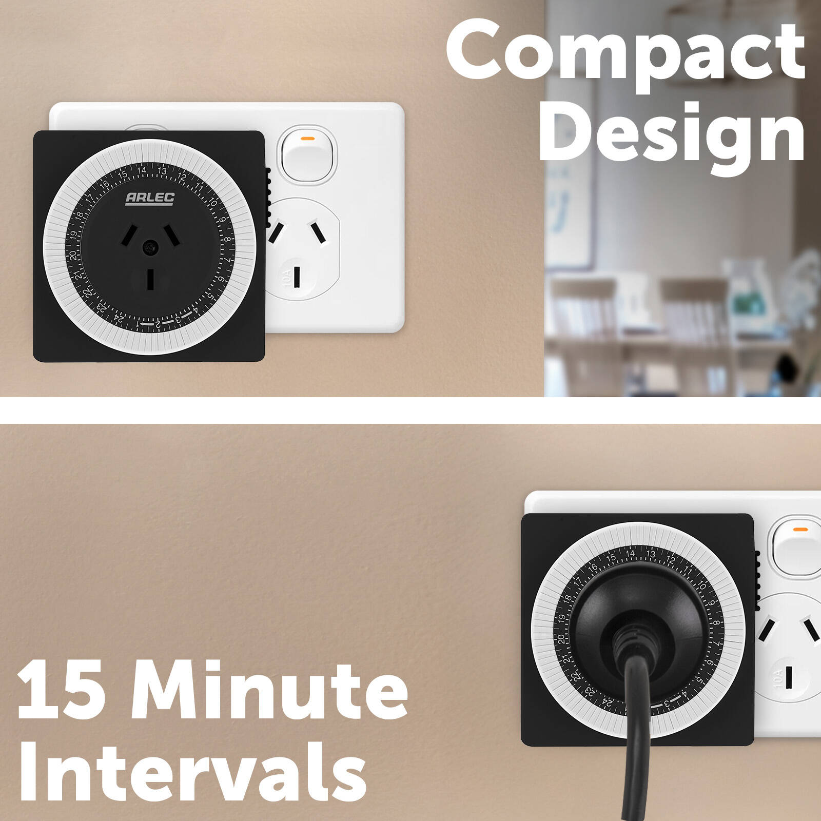 Arlec 24 Hour Compact Mechanical Timer 48 On/Off Settings 10A Indoor PC627BK