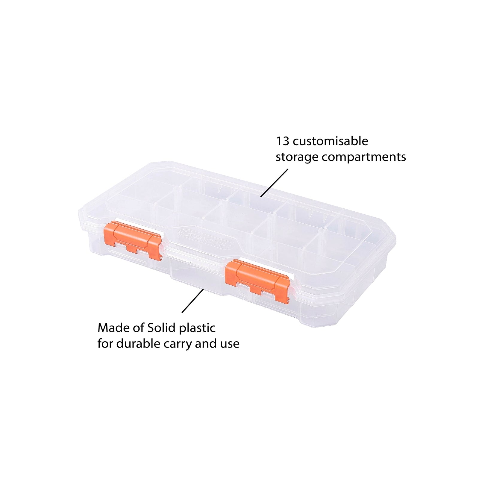 Tactix 13 Compartment Storage Box Transparent Polypropylene Removable Dividers Stackable