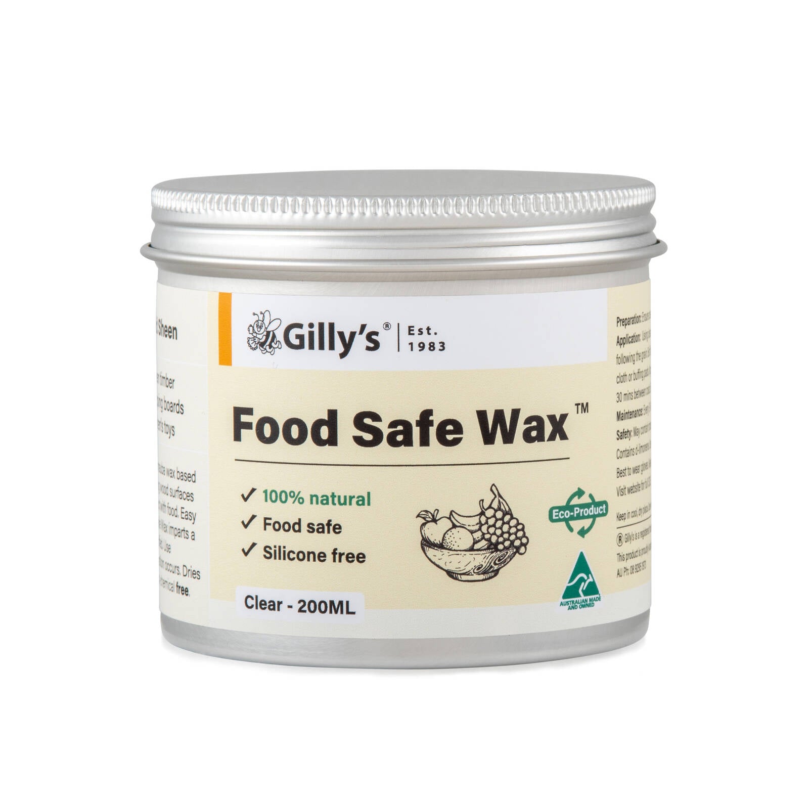 Gilly's 200ml Food Safe Wax Natural Finish for Timber Bamboo Boards