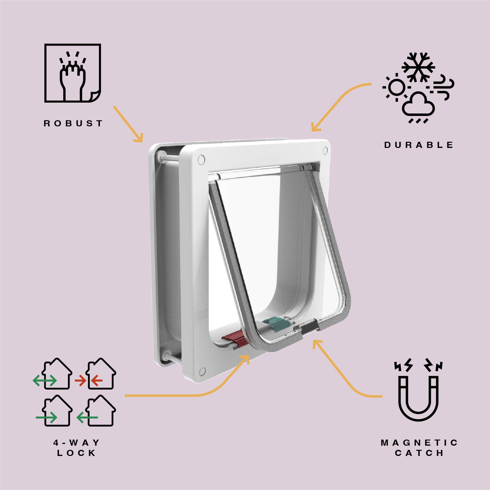 Hakuna Pets Large Cat Flap - White - 235 x 250mm Frame - 4-Way Locking