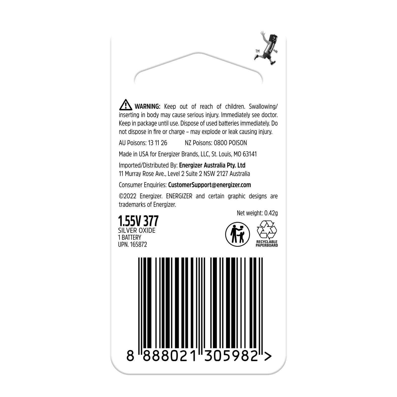 Energizer 377/376 Silver Oxide Coin Battery 1 Pack