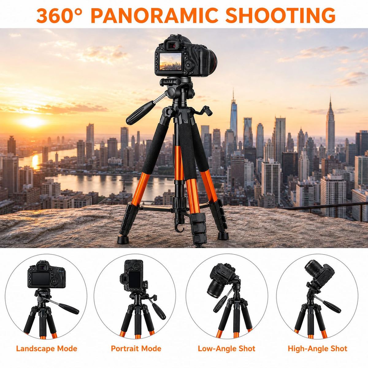Aluminium Camera Tripod 188cm - Dual Mount, Orange