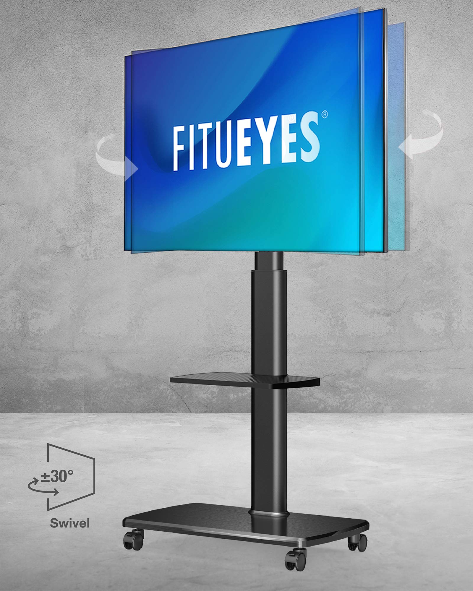 Universal Rolling TV Cart for 32-70 Inch TVs - Black - 2 Shelf Trolley, Height Adjustable, Swivel, Max VESA 600x400