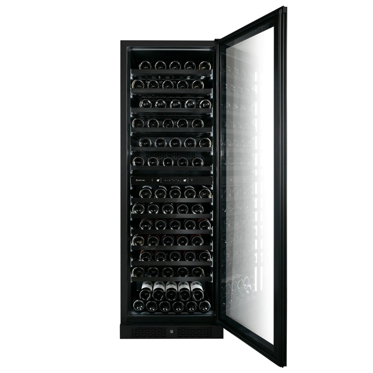Artusi 125 bottle dual zone wine cellar - matte black, UV protected glass door, touch controls - AWC154BV