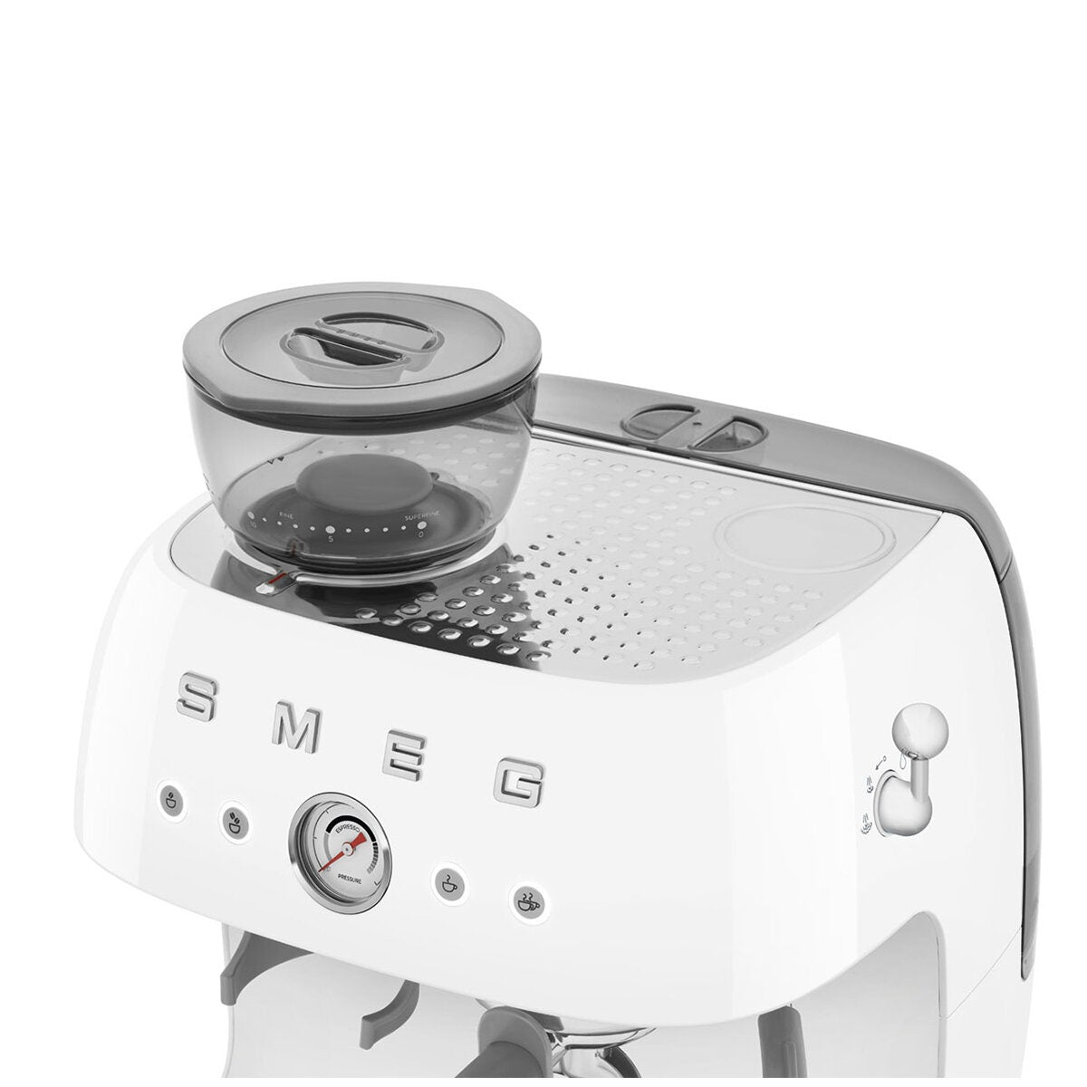 Smeg 50s Style Espresso Machine with Built-in Grinder - 20 Bar, Dual Thermoblock, White - EGF03WHAU