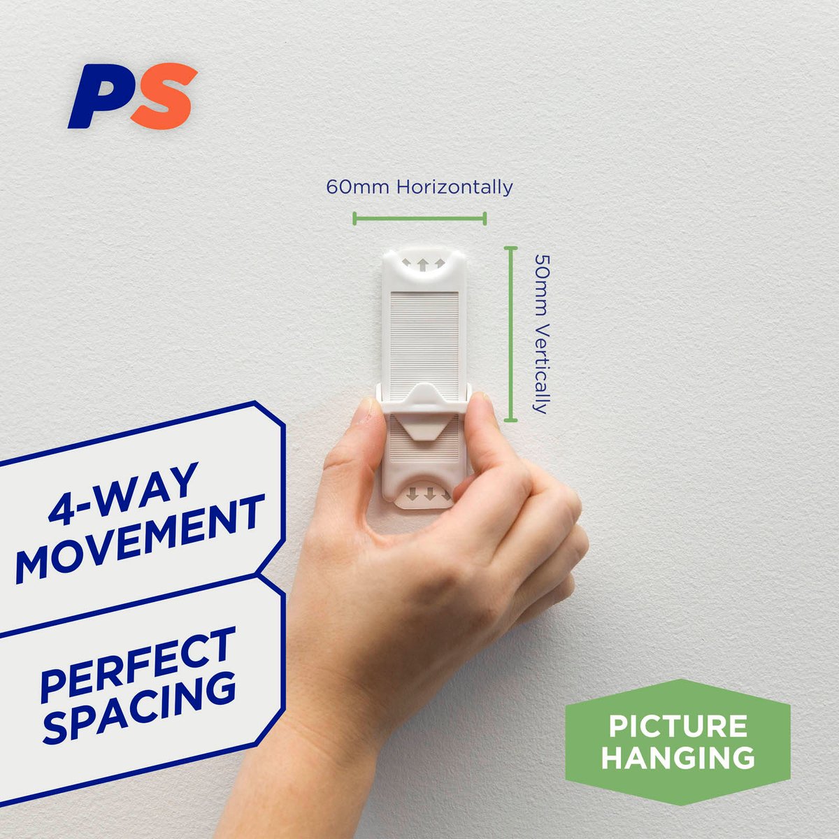 Permastik Adjustable Picture Hook 2 Pack - White Self Adhesive, No Drilling