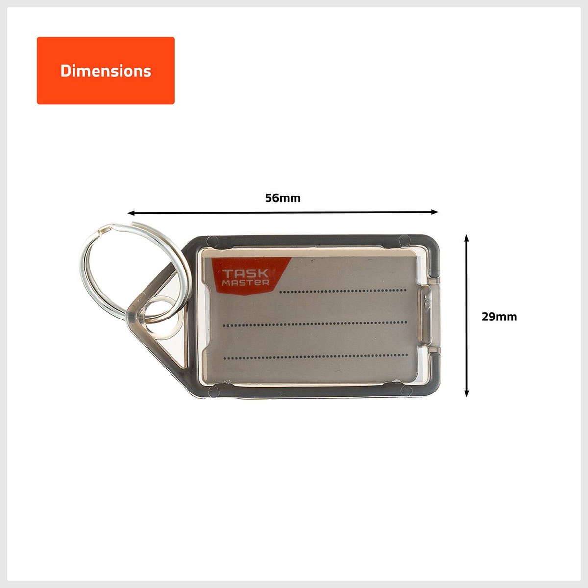 Taskmaster Black Key Tags with Paper Inserts 56 x 29 x 6mm - 50 Pack