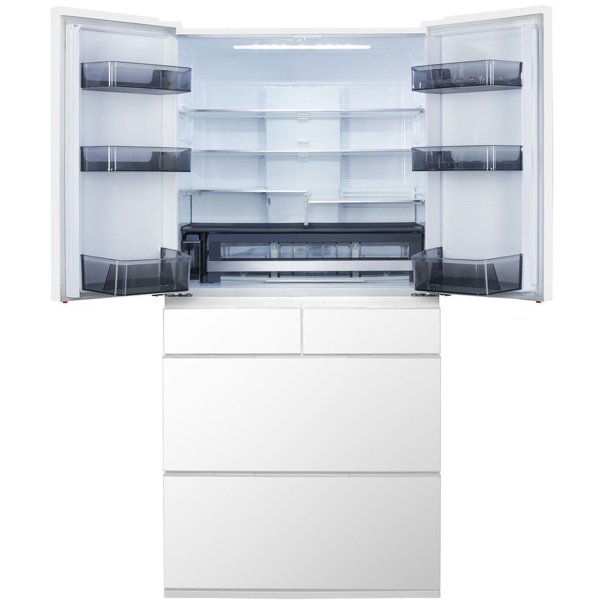 Hitachi 670L French Door Fridge - White Glass, Vacuum Compartment, Made in Japan - R-GW670TAXW