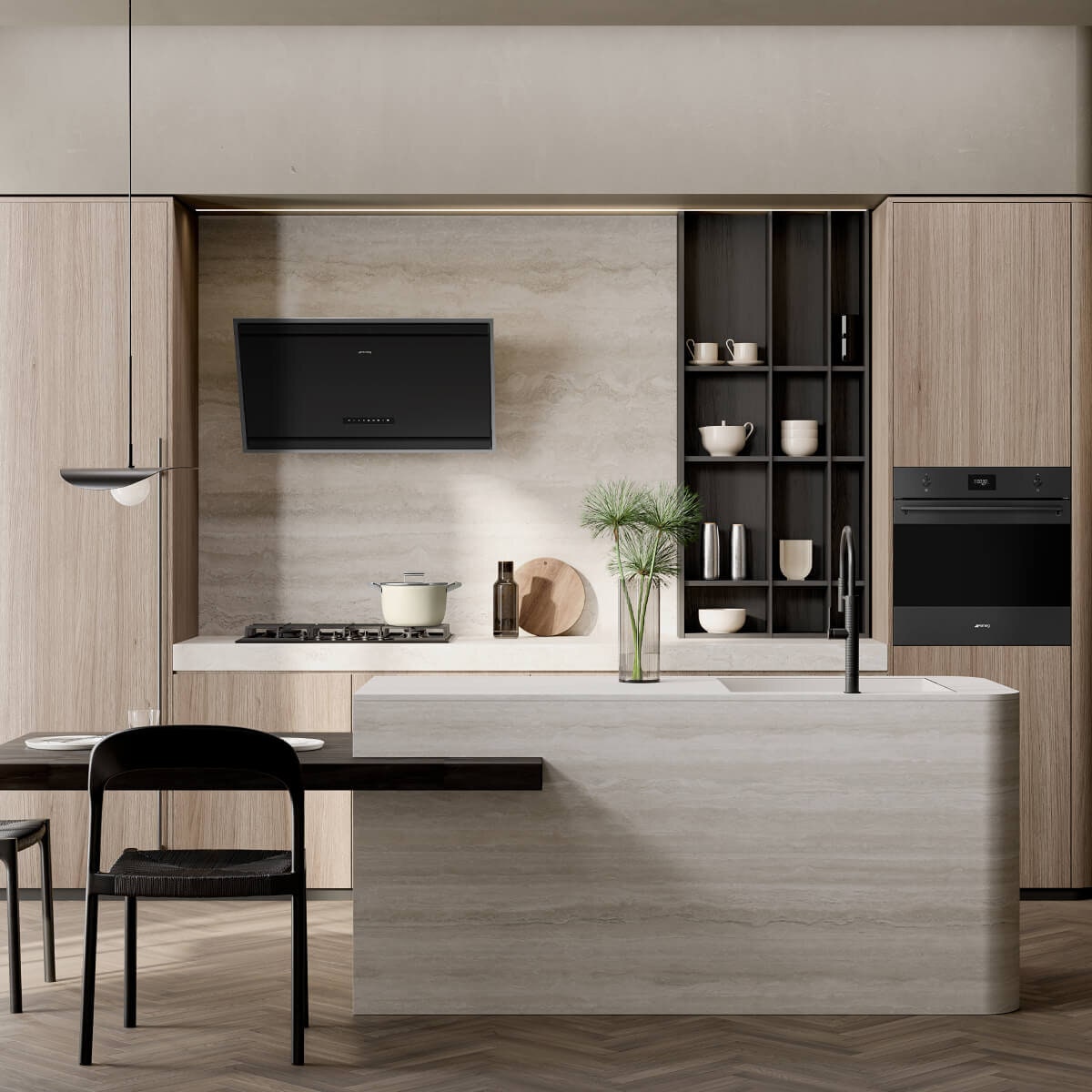 Smeg 90cm Angled Wall Mount Rangehood - Matte Black, 729m³/h, Autovent 2.0, Touch Controls - KV394MB