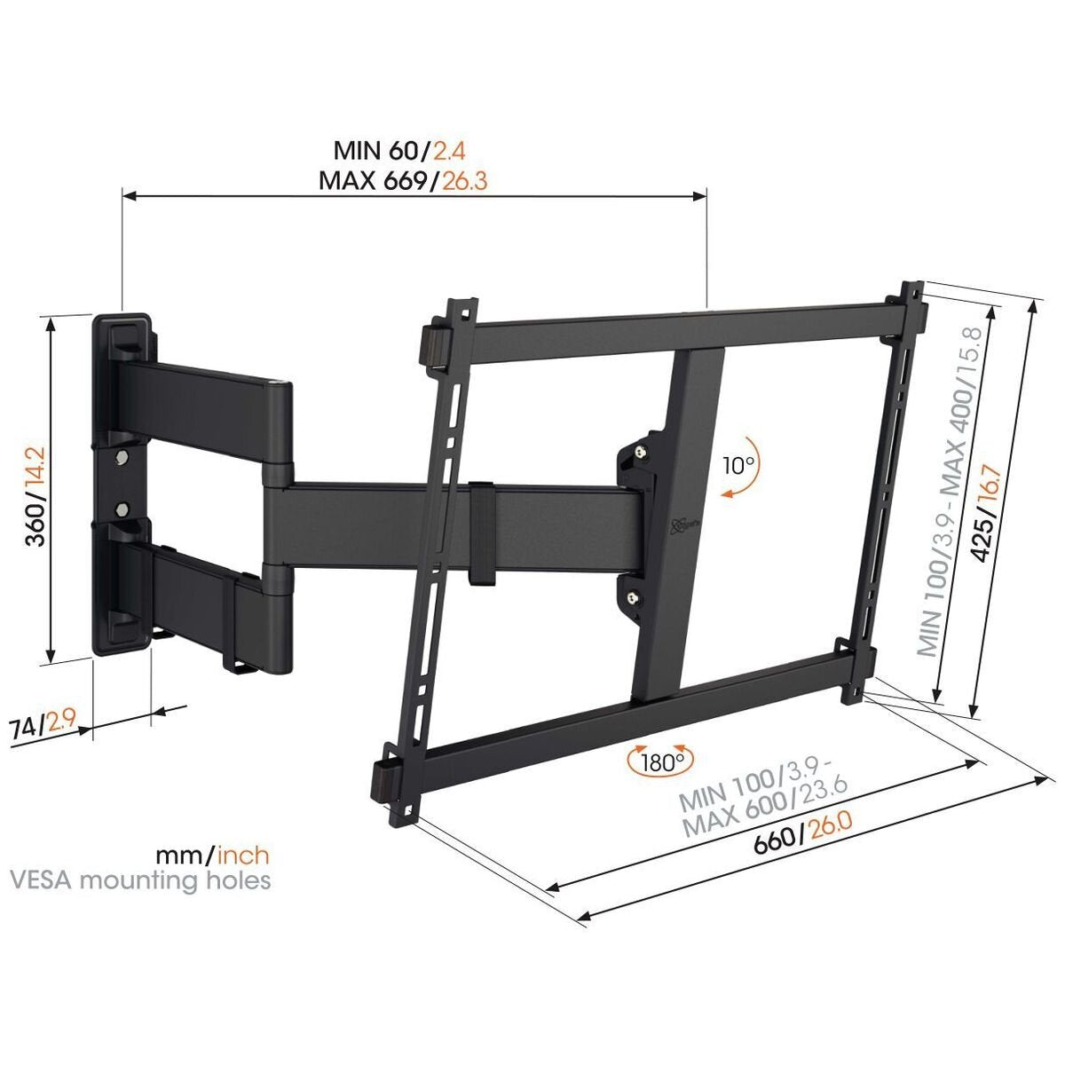 Vogel's Full-Motion TV Wall Mount for 55 to 100 Inch TVs - 55kg Capacity, 180° Swivel - TVM3845B