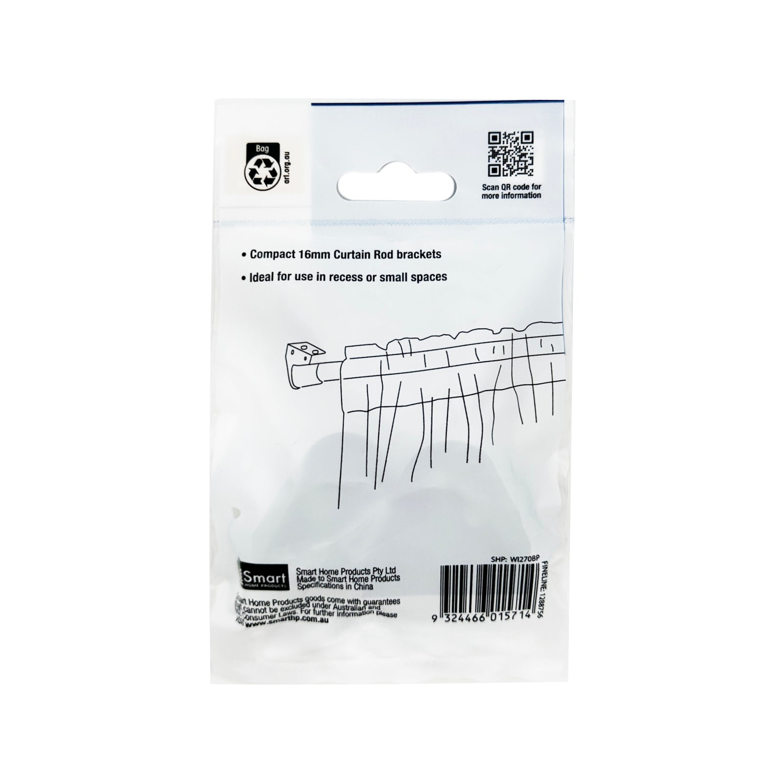 Windoware 16mm Black Curtain Rod Muslin Bracket - 2 Pack