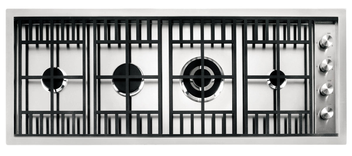 Barazza 120cm Lab Flush gas cooktop - Stainless steel, 4 burners, dial controls, 5 year warranty - LABH1200